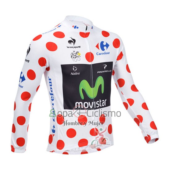 Movistar Lider Ropa Ciclismo Culotte Largo 2013 Hombre Mangas Largas Blanco y Rojo
